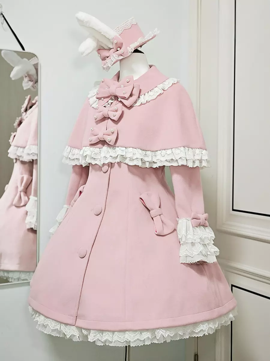 Sweet lolita cape coat color comparison white and black variants displayed showing versatile styling options for different occasions