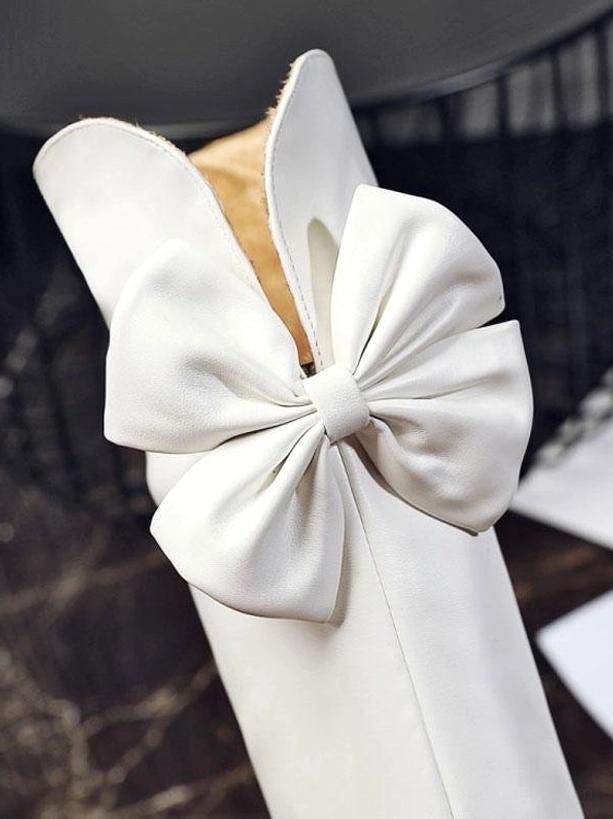3D bow embellishment decoration sweet lolita boot matte white fabric large decorative bow close-up