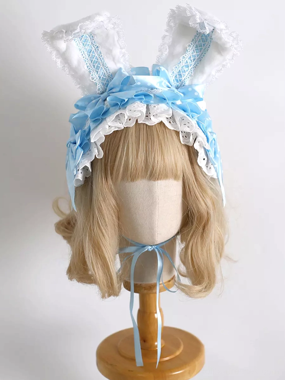 Authentic lolita bunny ear headdress showcasing traditional japanese fashion culture and craftsmanship