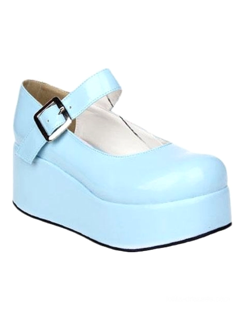 Baby blue Sweet Lolita platform Mary Jane shoes side front angle thick platform sole metal buckle strap detail
