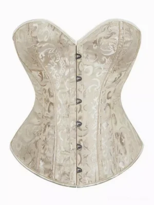 Beige jacquard corset with sweet heart neckline metal grommet closure, romantic vintage lolita corset style top