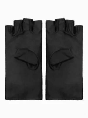 Black fingerless gloves flat lay front view pure white background half-finger design gothic fashion accessory