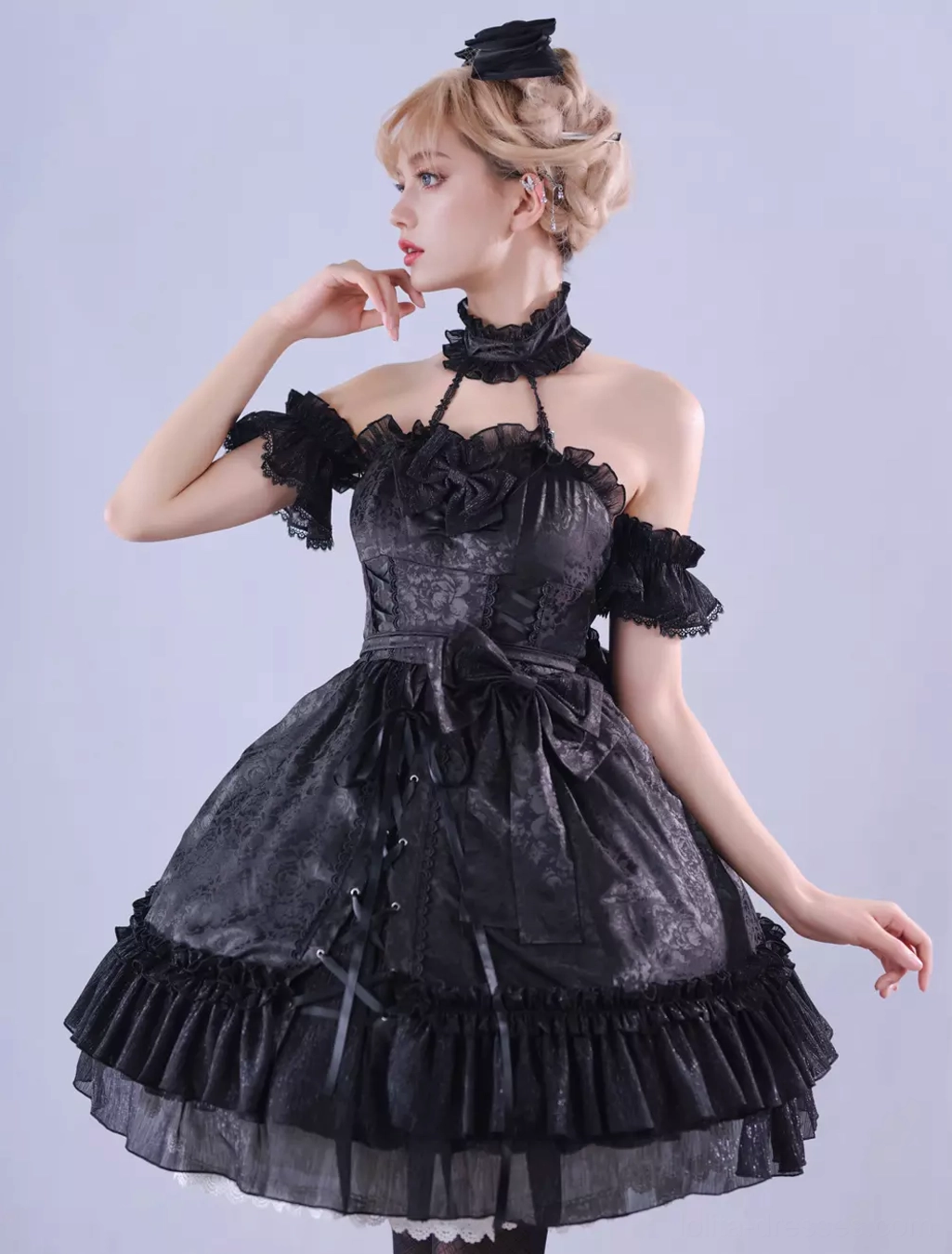 Black Gothic Lolita sleeveless dress complete coordinate showcase demonstrating versatile styling options and lolita aesthetic principles