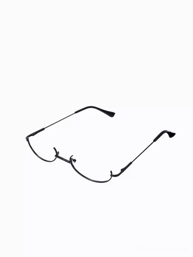 black half-frame eyeglasses frame overhead view pure white background no lens alloy metal simple lolita accessory design