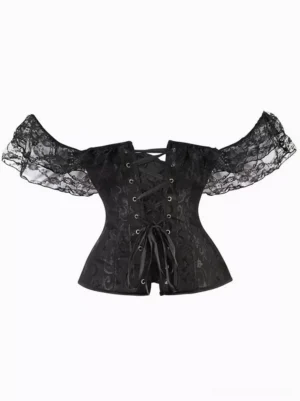 Black lace-up corset rear back view showing structured overbust design and lace-up closure detail