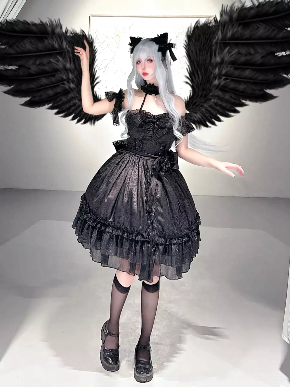 Black lolita dress oversleeves and arm cuff detail demonstrating Gothic Lolita coordinate components and styling versatility