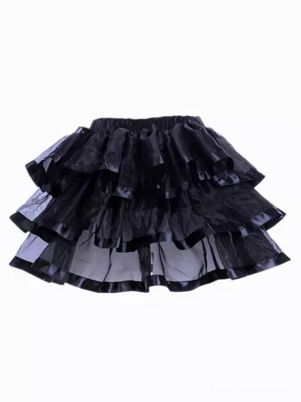 Black multi-layer ruffled tulle skirt with voluminous silhouette - classic lolita essential piece side view