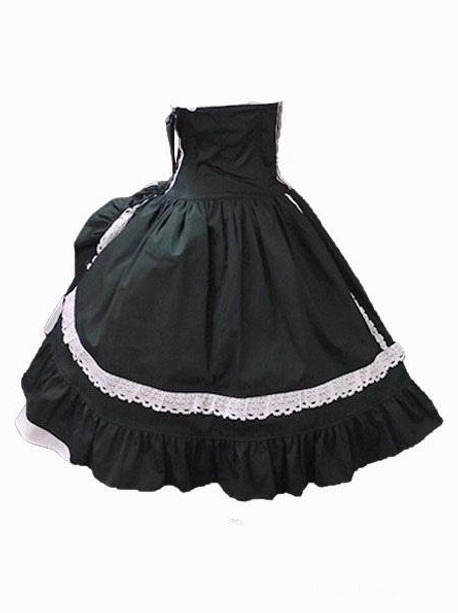 sweet-lolita-sk-skirt-side-view-strapless-black-corset-white-lace-ruffled-hem-silhouette