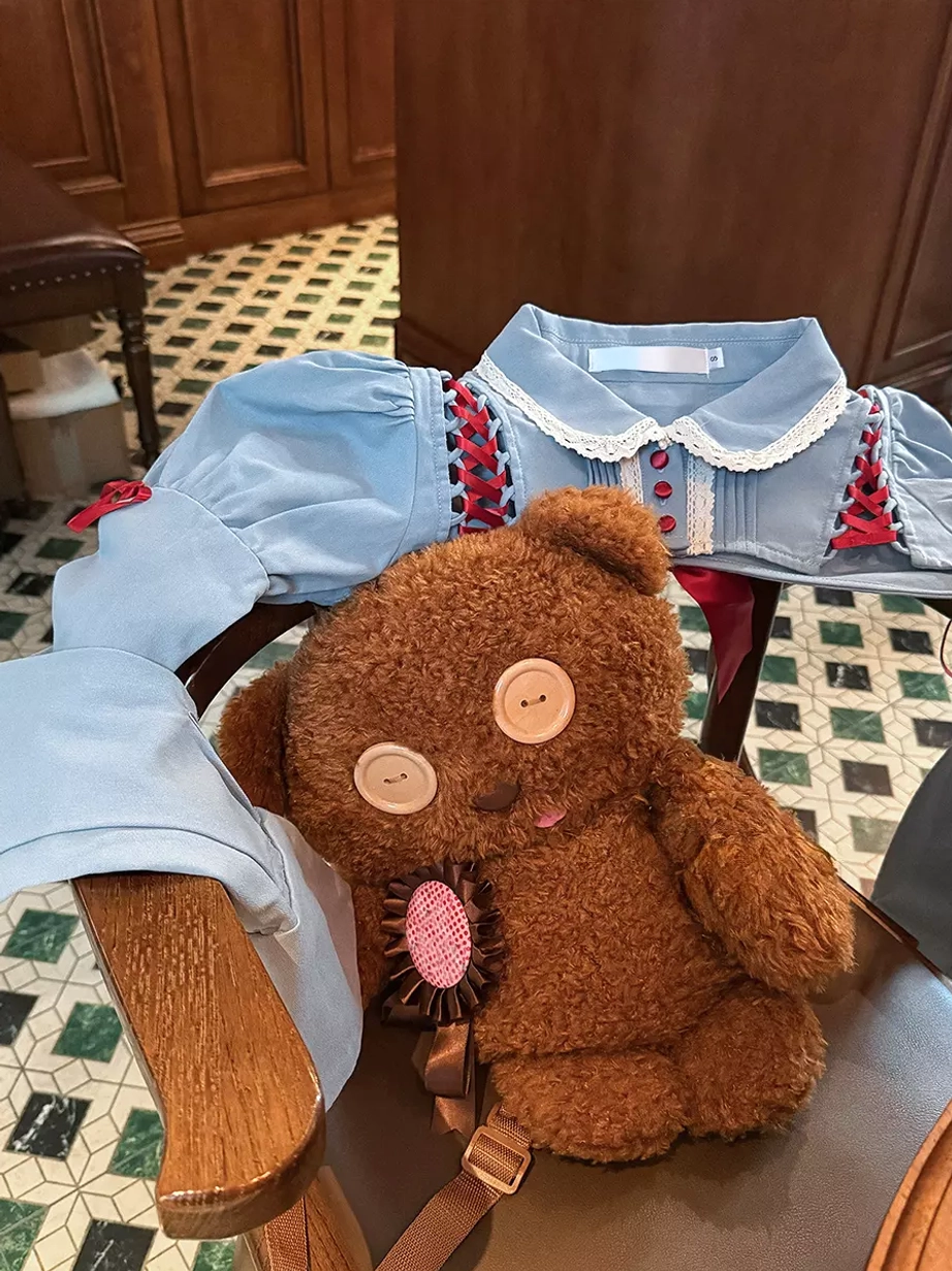 Alternative angle or variation of blue ballet lolita dress set showing different styling perspective, layering options, and overall three-piece ensemble presentation