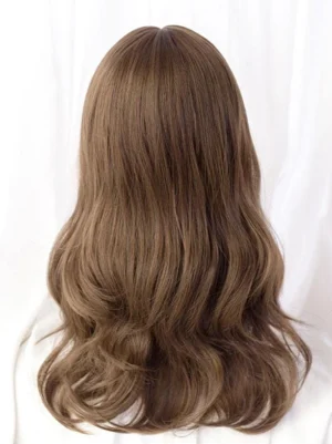 Deep brown lolita synthetic wig back view showing layered wavy hair texture and smooth ends