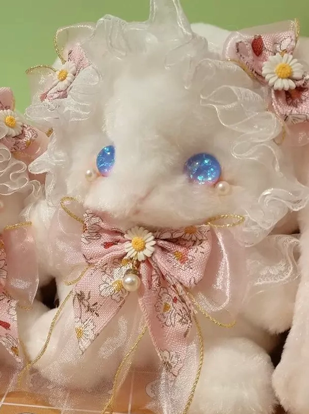Sweet lolita bunny plush bag demonstrating practical crossbody wear functionality while maintaining romantic rococo-inspired design and pearl embellishments