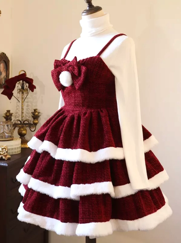 Christmas lolita costume set complete three-piece ensemble dress cape head bow ideal for cosplay themed events and lolita gatherings