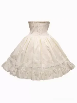 Classic Lolita cotton skirt off-white two-tone ruffled hem high waist front flat lay