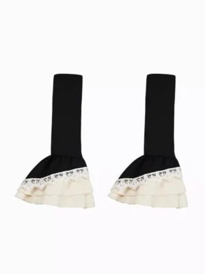 Ecru white gothic lolita ruffled oversleeves with double-layer lace cuffs flat lay front view