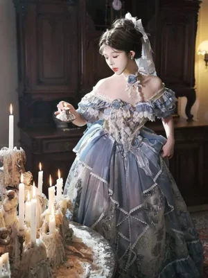 fairy-lolita-blue-ball-gown-corset-back-lace-up-design-floral-embroidery-rear-view