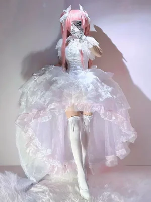 ethereal-high-low-fairy-lolita-dress-soft-pink-tiered-ruffles-lace-short-sleeves-full-body-front-view-mirror-selfie
