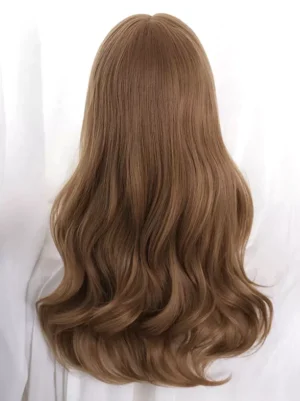 Back view of flaxen lolita wig showing layered wavy ends, realistic hair texture, and neat hairline for authentic sweet lolita appearance