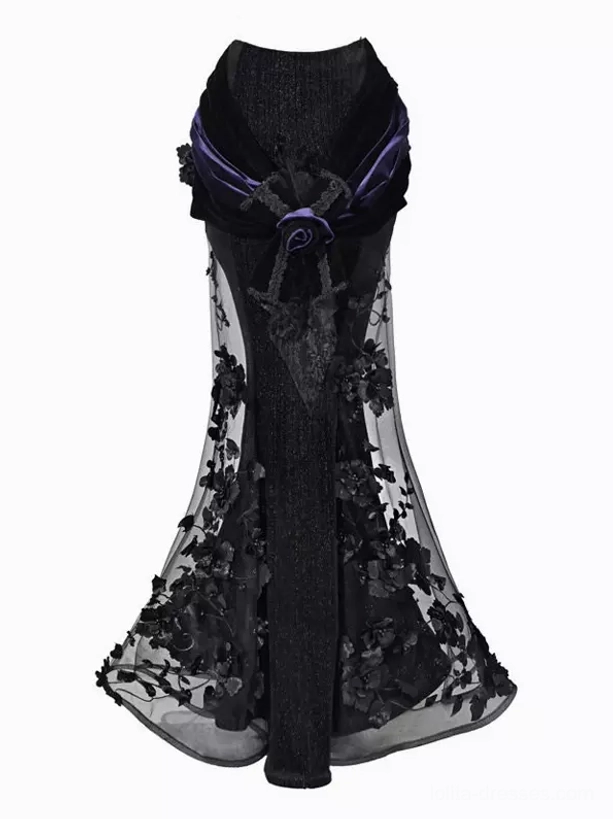Black Gothic Lolita embroidered mermaid skirt product lifestyle image styling inspiration outfit combination