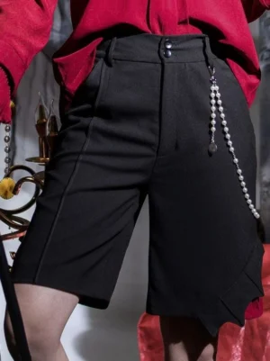 gothic lolita straight leg bloomers double button waistband woven fabric burgundy outfit