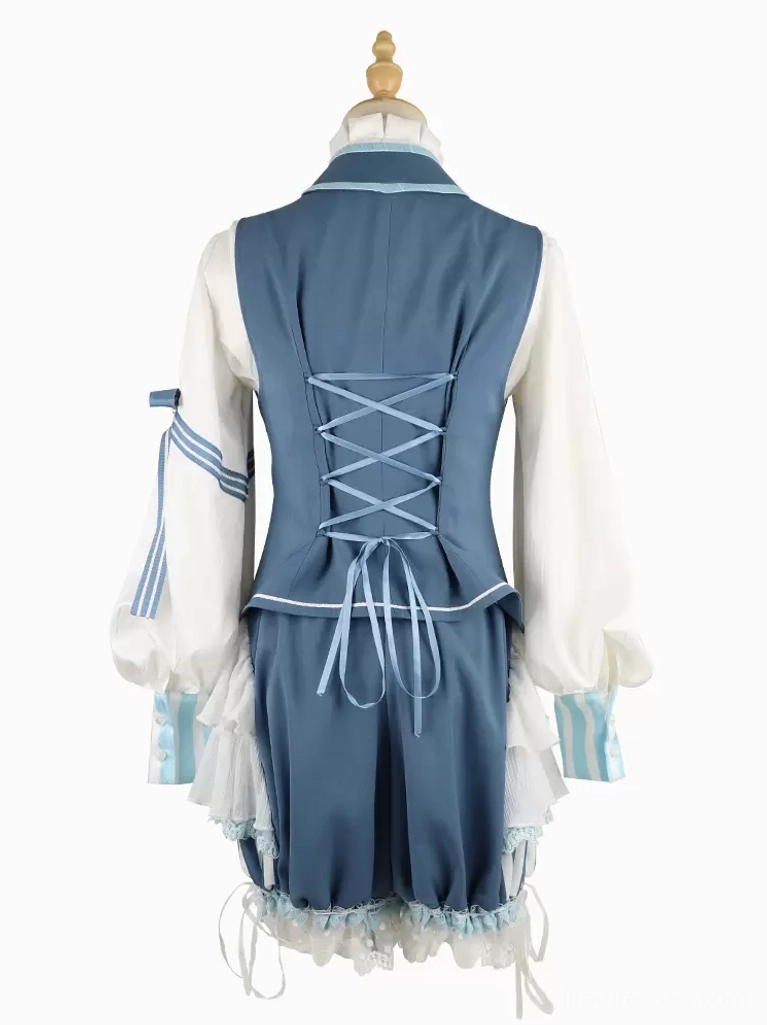 Back view of ecru white Gothic Lolita blouse showing sleeve construction and back details