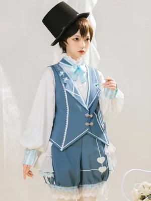 Gothic Lolita blouse ecru white with embellished collar bow details front three-quarter view