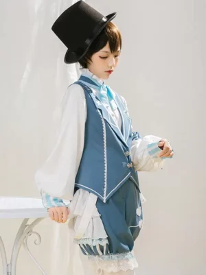 Ecru white Gothic Lolita blouse side profile showing long sleeves and bow embellishments