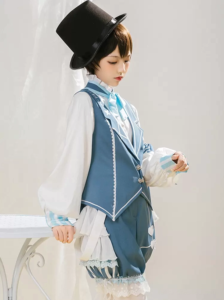 Ecru white Gothic Lolita blouse side profile showing long sleeves and bow embellishments