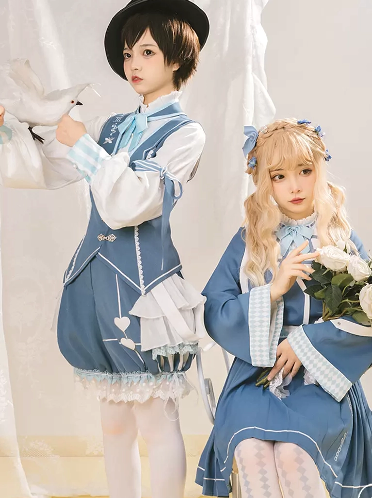 Gothic Lolita blouse ecru white styled with coordinating pieces and accessories front angle