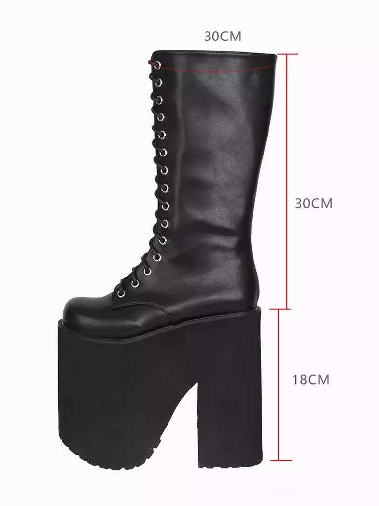 Single gothic lolita platform boot side profile 18cm heel height 30cm shaft measurement anti-slip outsole