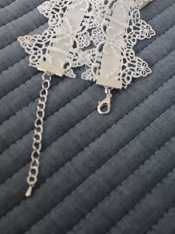 Gothic lolita choker hardware components lace trim adjustable chain lobster clasp pendant mount close-up detail