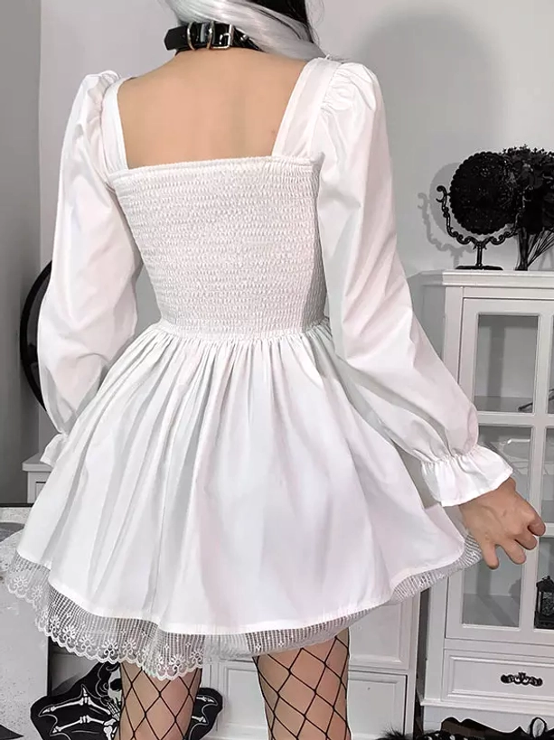 Gothic lolita dress styling detail view with accessories coordination, lace embellishments and construction quality - alternative fashion showcase