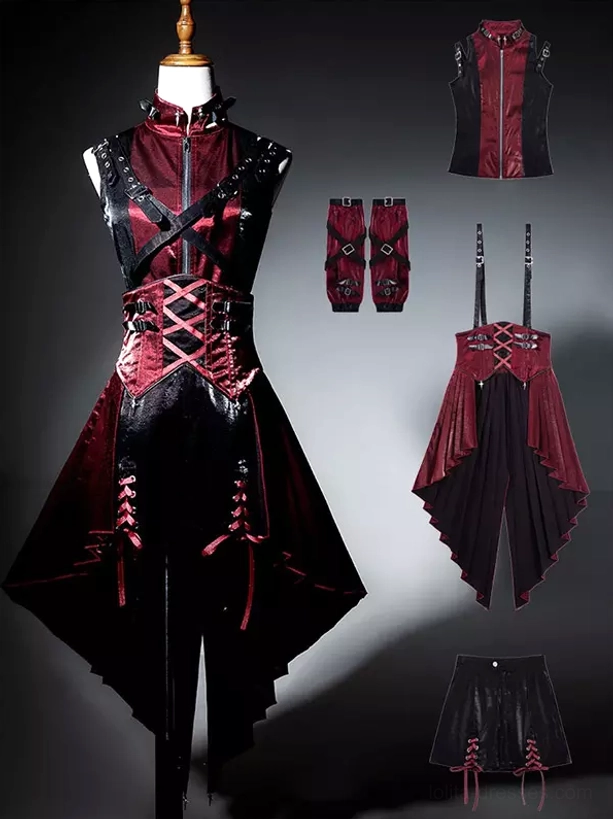 Detachable arm sleeves and covers for gothic lolita corset dress showing versatile styling components