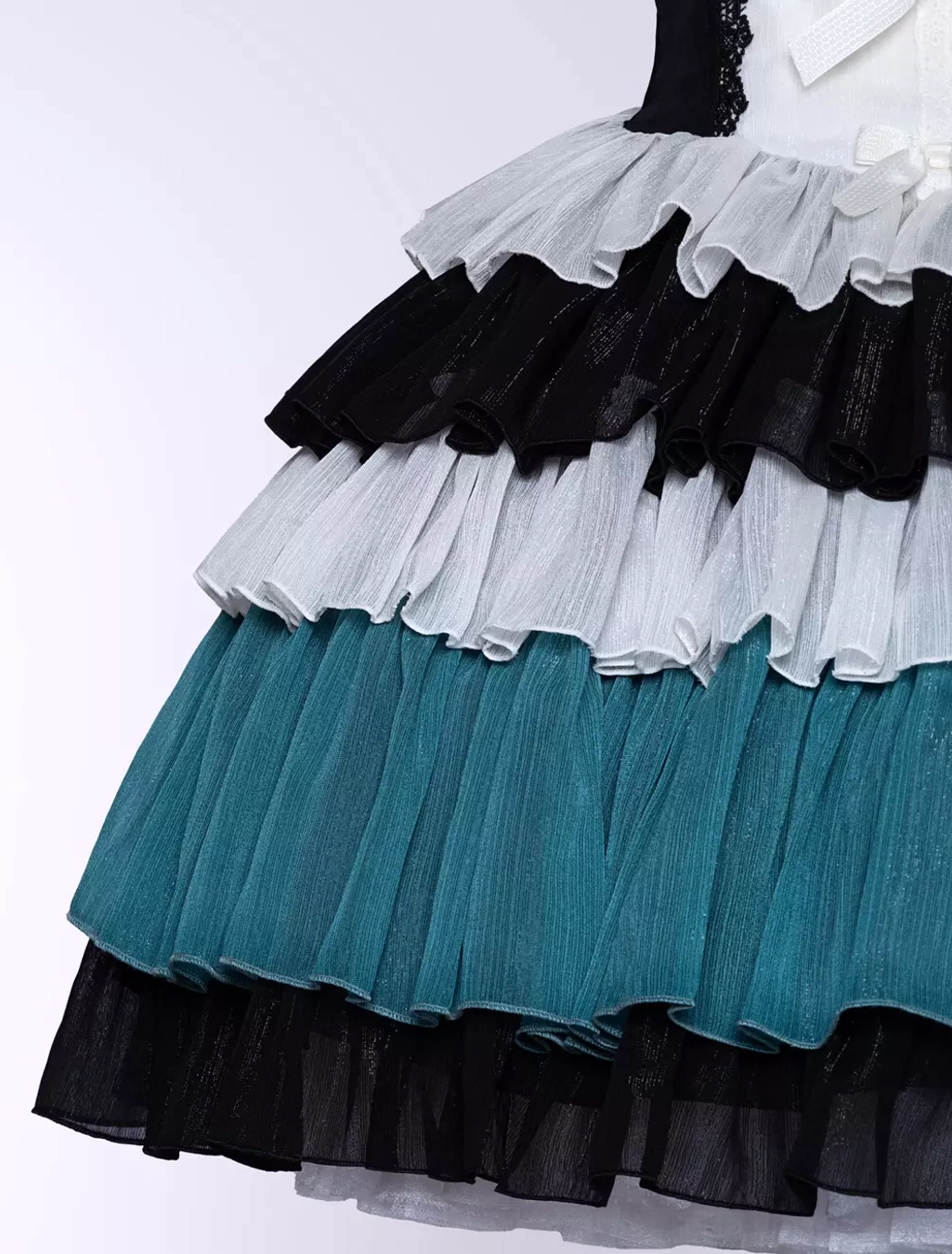 Gothic Lolita JSK tiered ruffle color-block dress fabric texture polyester material quality detail