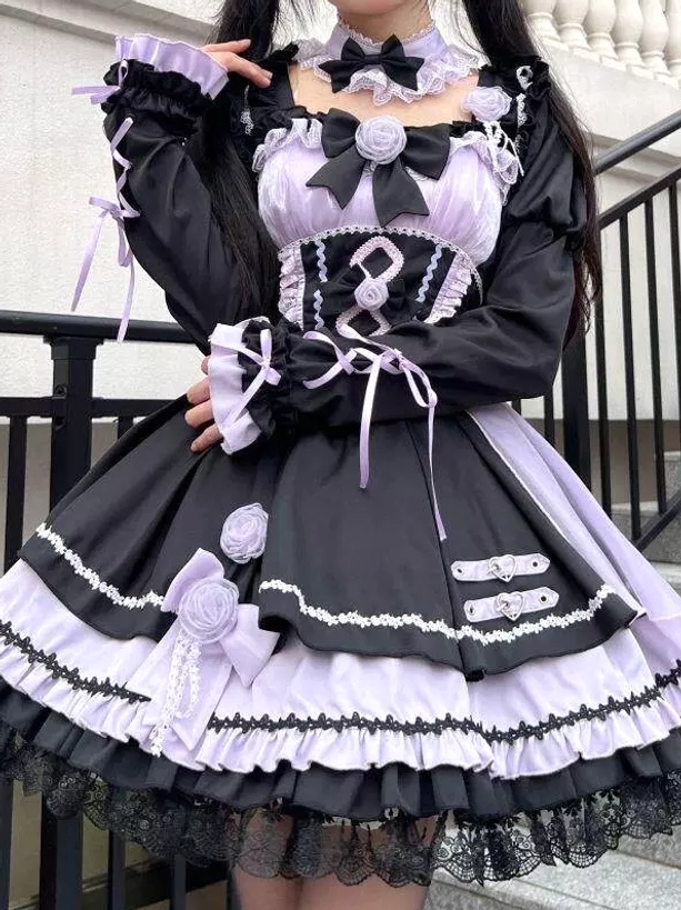 Gothic lolita jumper dress sleeveless design lace trim ruffled hem complete outfit coordination