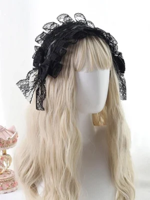 gothic-lolita-lace-headband-black-ruffled-design-front-view-blonde-mannequin