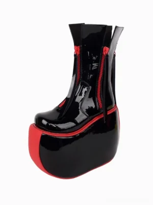 gothic-lolita-platform-ankle-boots-patent-black-thick-platform-sole-red-border-left-side-perspective