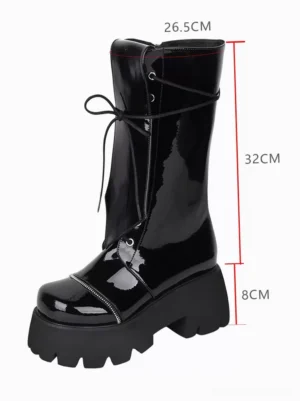 Gothic Lolita boots front three-quarter view 8cm chunky platform sole size measurement marks