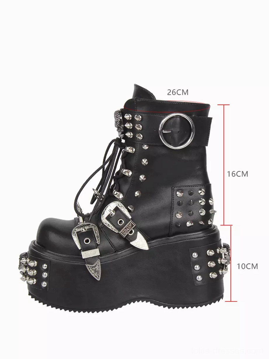 Gothic lolita platform boots size specification measurement right side three-quarter view total height 26cm heel height 10cm shaft height 16cm