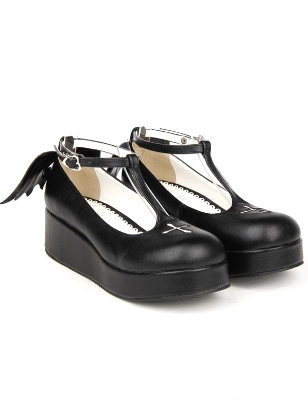 Gothic Lolita platform Mary Jane shoes complete color collection comparison black white red T-strap wing detail options