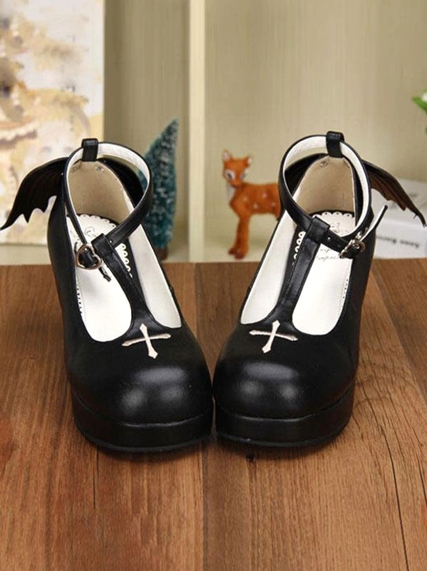 Gothic Lolita platform Mary Jane shoes platform sole bottom view construction thick wedge heel cross toe stitching detail