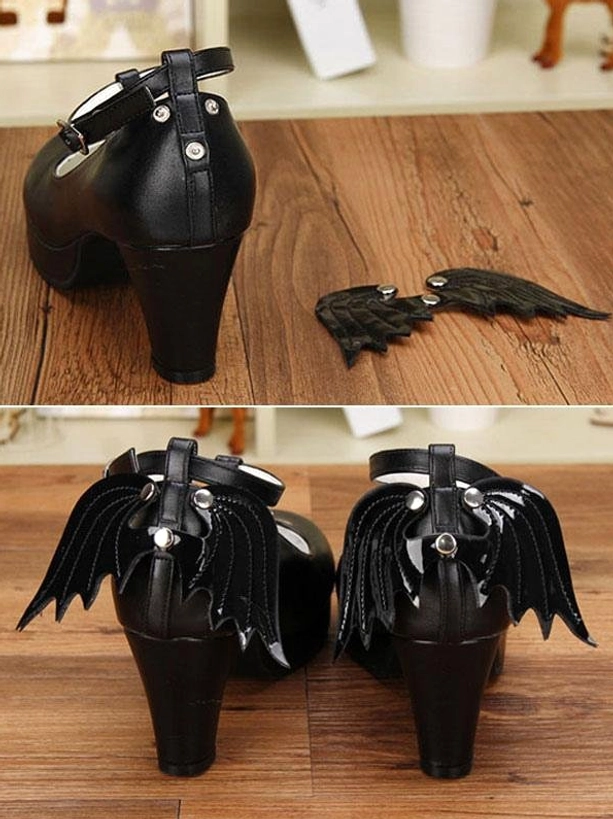 Gothic Lolita platform Mary Jane shoes T-strap buckle close-up detail ornamental design leather quality texture finish