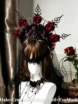gothic lolita accessory set with star patterned veil black choker necklace vintage backdrop cosplay