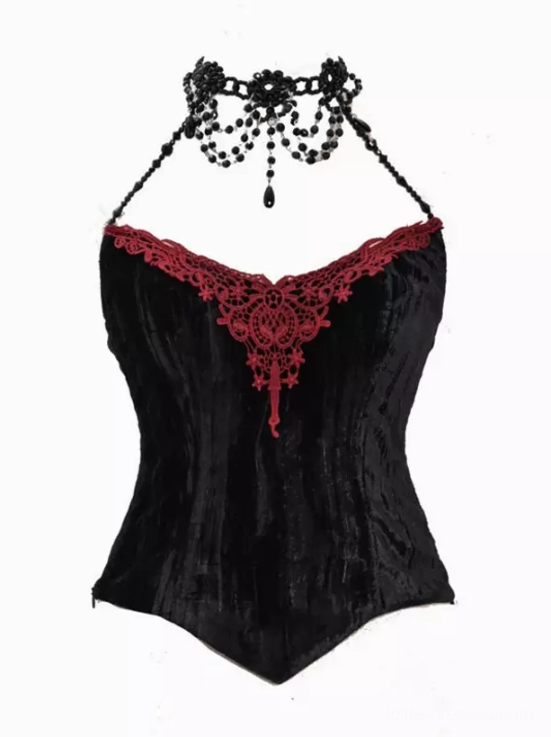 Gothic lolita velvet corset trumpet skirt set elegant silhouette rococo ruffles and theatrical design elements
