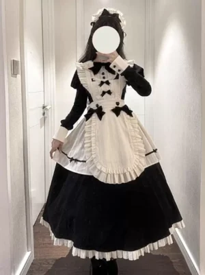 gothic maid lolita dress side front angle full ruffled hem skirt apron lolita aesthetic fashion