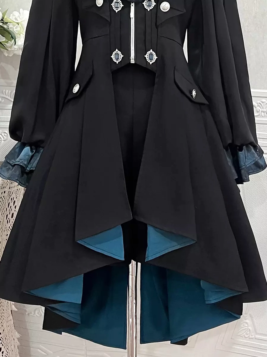 Gothic Ouji Lolita dress ensemble showcasing elegant Victorian-inspired aristocratic silhouette with structured tailoring and romantic embellishments