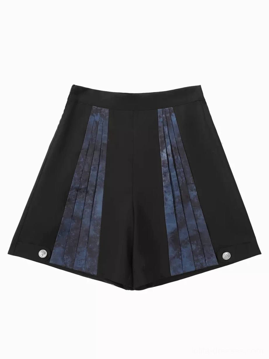 Detailed view of Gothic Ouji Lolita ensemble's construction with metal hardware accents, button details, and tailored seam work on classic black overcoat