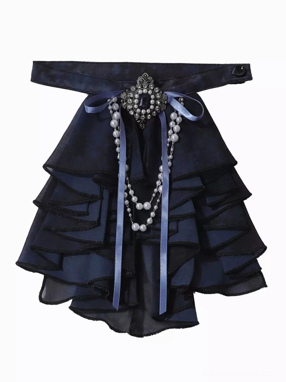 Full-length product shot of Gothic Ouji Lolita four-piece dress set including overcoat, dress, pants, and cravat in sophisticated black and teal colorway