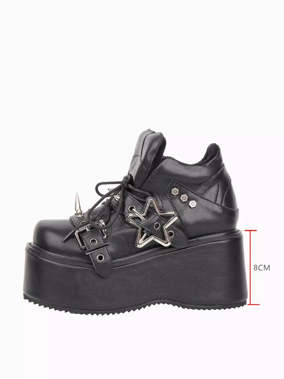 Single gothic punk platform lolita pump side view with 8cm height marker spike details lace-up design
