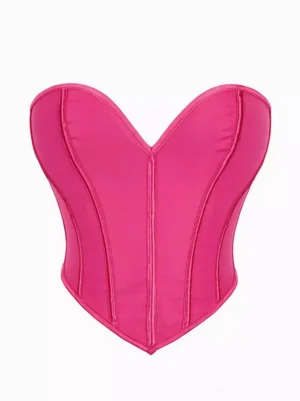 Hot pink sweetheart corset top strapless glossy polyester lolita aesthetic romantic bustier heart-shaped cut vertical stitching details