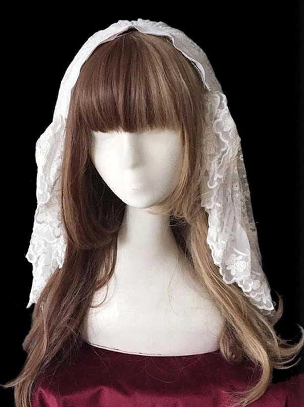 Ivory lace lolita head veil ruffled edges headband base short vintage-inspired classic lolita accessory